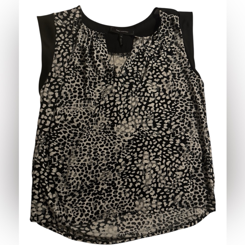 Robert Rodriquez Alice Black White Cap Sleeve Blouse Top Size Small